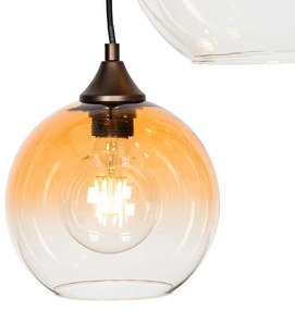 Art Deco hanglamp donkerbrons met amber glas 7-lichts - Sandra Art Deco E27 rond Binnenverlichting Lamp