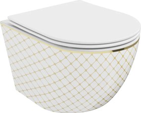 Mexen Lena toiletpot Rimless met softclose slim zitting, duroplast, wit/goud ruitpatroon - 30224009