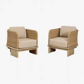 Set Van 2 Tuinstoelen Van Rotan En Acaciahout Famara Lichte Acaciekleur - Sklum
