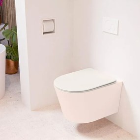 MONDIAZ LAVIE wandclosetpack - 36x53cm - diepspoel - rimless - Rosee (roze) - softclose - quick-release - toiletzitting - Linen (offwhite) LAVIEsetRosLin