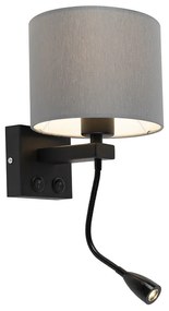 Moderne wandlamp zwart met grijze kap - Brescia