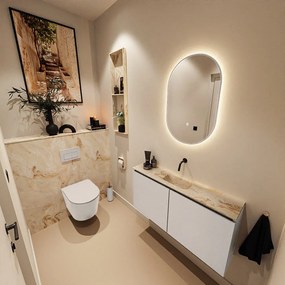 Mondiaz Ture DLux toiletmeubel 100cm linen met wastafel frappe midden zonder kraangat