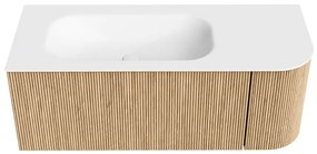 Mondiaz Kurve 115cm badmeubel ronding rechts oak met 1 lade en deur en wastafel big small kraangat links