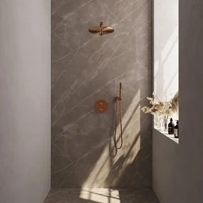 Brauer Copper Edition thermostatische inbouw regendouche met staafhanddouche, rechte muurarm en hoofddouche 30cm set 74 koper geborsteld PVD