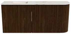 Mondiaz Joya DLux 90cm toiletmeubel ronding rechts walnut met wastafel faye links 1 kraangat frappe