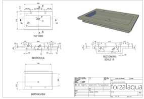 Forzalaqua Nova wastafel 80x50cm met 2 kraangaten graniet gezoet