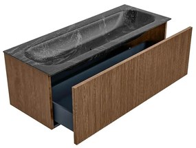 Mondiaz Kurve-dlux 120cm badmeubel walnut met 1 lade en wastafel big large midden zonder kraangat lava