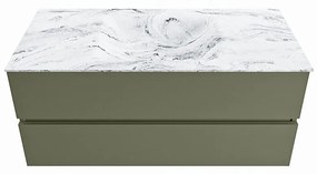 Mondiaz Vica DLux badmeubel 110cm army 2 lades met wastafel glace midden zonder kraangat