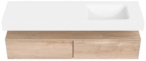 Zaro Alan badmeubel 160cm washed oak 2 lades met vrijhangende wastafel cloud rechts zonder kraangat talc