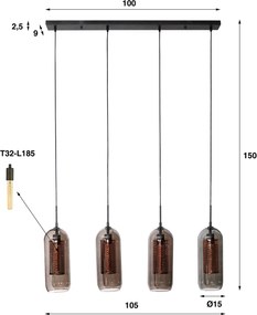 Hanglamp Rookglas En Geperforeerd Staal