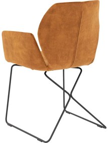 Goossens Excellent Eetkamerstoel Manzini cognac velvet stof met armleuning, modern design