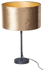 Tafellamp zwart met velours kap brons 35cm - Parte