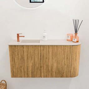 Mondiaz Joya DLux 80cm toiletmeubel ronding rechts oak met wastafel faye links 1 kraangat meli