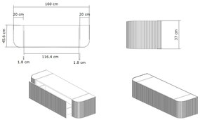 Gliss Design Alluro badmeubel ribbelfront met ronding links/rechts 160cm ash grey en wit marmer toppaneel