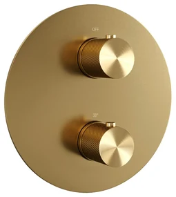 Brauer Gold Carving thermostatische inbouw regendouche met 3 standen handdouche, rechte muurarm, glijstang en hoofddouche 30cm set 92 messing geborsteld PVD
