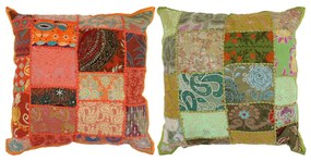 vidaXL Kussens patchwork handgemaakt 45x45 cm oranje/groen 2 st