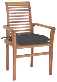 vidaXL Eetkamerstoelen 8 st met antracietkleurige kussens massief teakhout