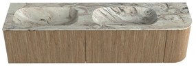Mondiaz Kurve-dlux 175cm badmeubel ronding rechts dusk met 2 lades en 1 deur en wastafel stor small dubbel/links zonder kraangat glace