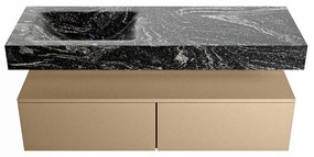 Mondiaz Alan DLux badmeubel 130cm oro 2 lades met wastafel lava links 1 kraangat