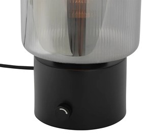 Art Deco tafellamp zwart met smoke glas - Laura