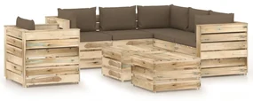 vidaXL 8-delige Loungeset met kussens groen geïmpregneerd hout