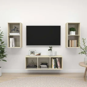 vidaXL 3-delige Tv-meubelset spaanplaat sonoma eikenkleurig