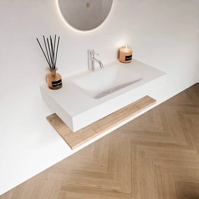Zaro Alan badmeubel 90cm met planchet washed oak en vrijhangende wastafel cloud midden 1 kraangat talc
