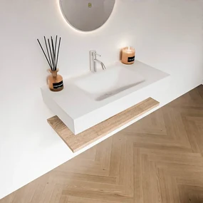 Zaro Alan badmeubel 90cm met planchet washed oak en vrijhangende wastafel cloud midden 1 kraangat talc