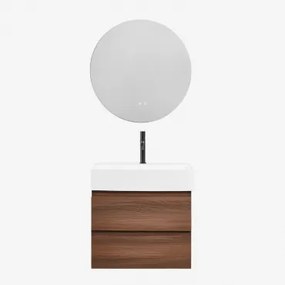 Ona Zwevend Badkamermeubelset Van Hout En Essenfineer Met Geïntegreerde Wastafel Mat Zwart ↑20 Cm Met Afvoerkraan Zonder Overloop Orveta & Round Led A