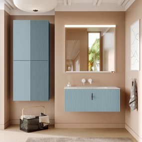 Muebles Raya badmeubel ribbelfront 100cm baby blauw met witte wastafel zonder kraangat