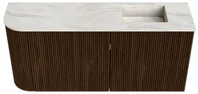 Mondiaz Joya DLux 90cm toiletmeubel ronding links walnut met wastafel faye rechts zonder kraangat ostra