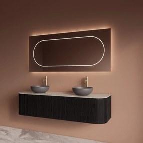Gliss Design Alluro badmeubel ribbelfront met ronding links/rechts 160cm black en wit marmer toppaneel