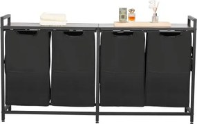 VEVOR Wasmand met houten tafelblad, wassorteerder met 4 uitschuifbare zakken (600D Oxford-stof) en metalen frame, wassorteersysteem voor vuile was Badkamer Zwart