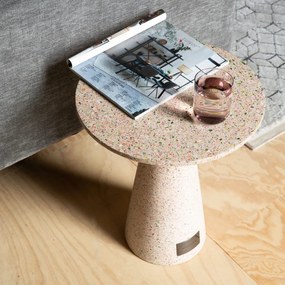 Zuiver Victoria Pink Terrazzo Bijzettafel Rond - Roze - 41 X 41cm.