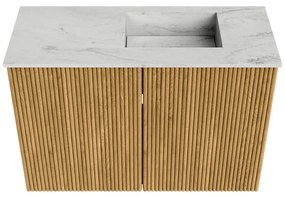 Mondiaz Joya DLux 60cm toiletmeubel oak met wastafel faye rechts 1 kraangat opalo