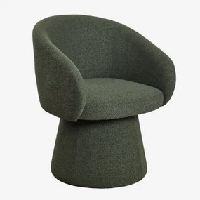 Set Van 2 Flavian Gestoffeerde Draaibare Eetkamerstoelen Met Armleuningen Bouclé Legergroen - Sklum