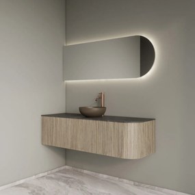 Gliss Design Alluro badmeubel ribbelfront met ronding rechts 140cm corn silk en zwart leisteen toppaneel