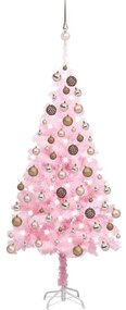 vidaXL Kunstkerstboom met LED's en kerstballen 180 cm PVC roze
