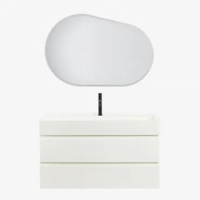 Ona Zwevend Badkamermeubelset Van Hout En Essenfineer Met Geïntegreerde Wastafel Wit & Ovaal Led En Anticondens 100x80 Cm Riben & Zwart - Sklum