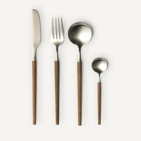 Bestek, 16-delig, inox en esdoornhout, Emako