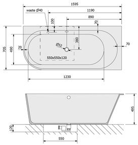 Polysan Sussi half vrijstaand bad rechts 159.5x70cm wit