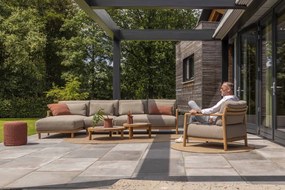 4 Seasons Outdoor Marie chaise loungeset teak met loungestoel en Finn tafels  Loungeset    taupe weerbestendig