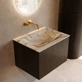 Mondiaz Kurve-dlux 60cm badmeubel shadow met 1 lade en wastafel cloud midden zonder kraangat glace