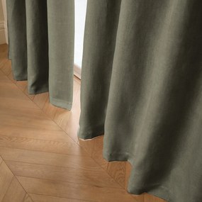 Verduisteringsgordijn van gewassen linnen, leren lussen, Private