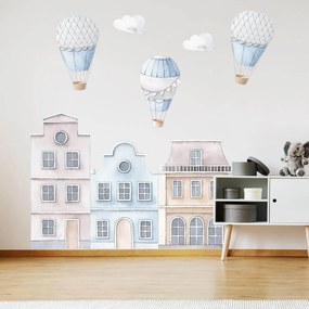 INSPIO Blauwe huisjes in een kinderkamer met ballonnen