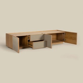 Eiken Tv-meubel Met Stoffen Deuren 180 Cm - 180x40x40cm.