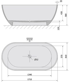 Polysan Reduta vrijstaand bad grijs mat mineraalmarmer 170x80cm