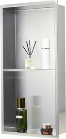 VEVOR Douchenis, 10,16 x 33,02 x 63,5 cm, Dubbellaagse Wandnis met Uitholling, RVS Shampoo Opberger, Doucheplank, Zilver voor Badkamer