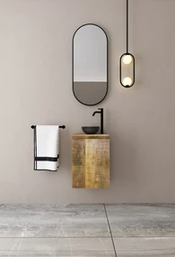 MD Interior Bello toiletmeubel mangohout met zwarte waskom links