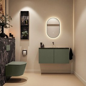 Mondiaz Ture DLux toiletmeubel 100cm army met wastafel lava midden zonder kraangat